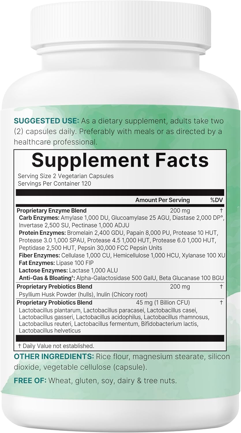 Micro Ingredients Super Enzymes with Prebiotics & Probiotics, 240 Veggie Capsules | Digestive Enzymes for Women & Men | Probiotic, Bromelain, Psyllium Husk & More | Immune & Gut Health Support* - PrimeBioHealth - canada supplements