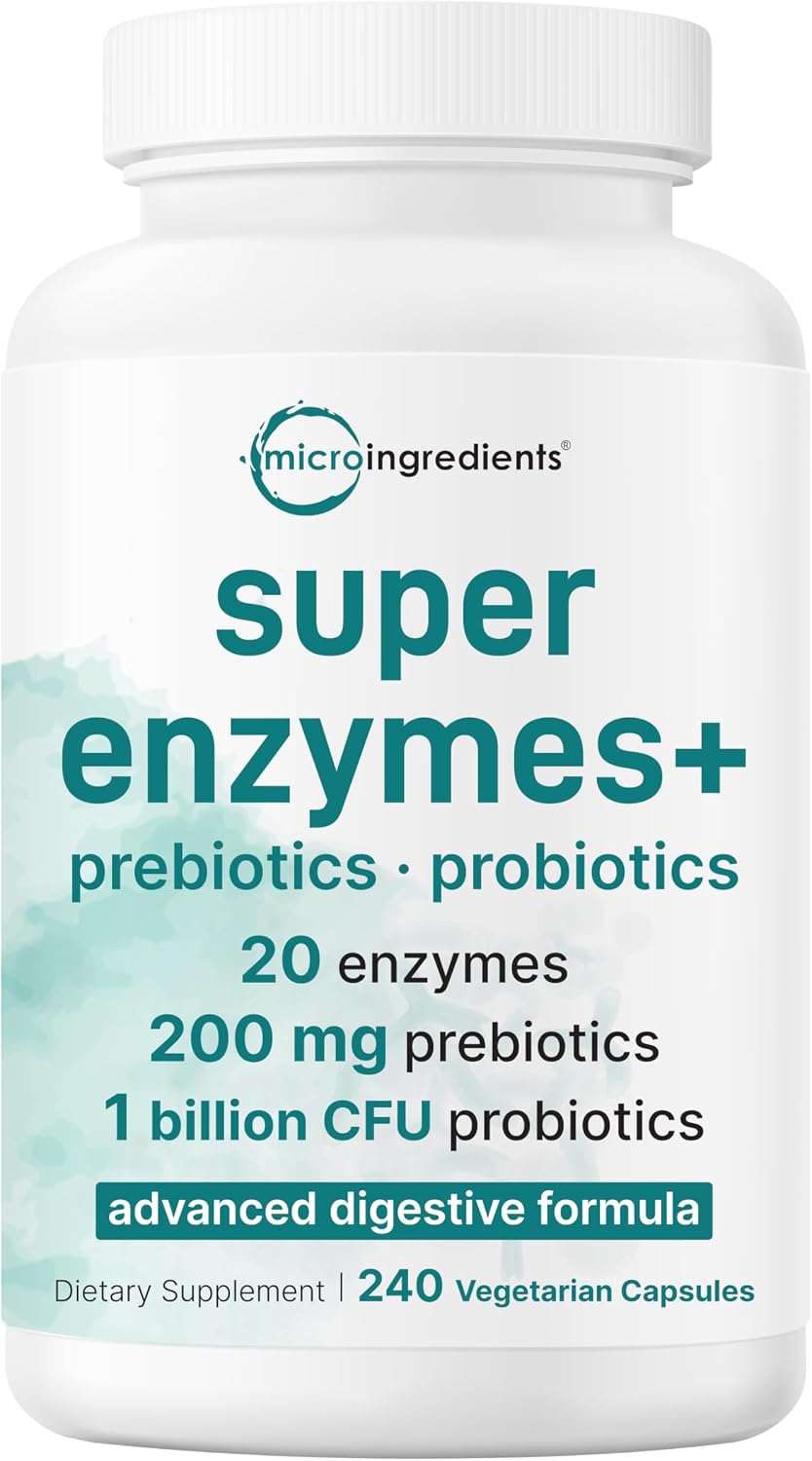 Micro Ingredients Super Enzymes with Prebiotics & Probiotics, 240 Veggie Capsules | Digestive Enzymes for Women & Men | Probiotic, Bromelain, Psyllium Husk & More | Immune & Gut Health Support* - PrimeBioHealth - canada supplements