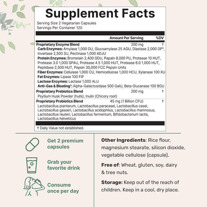 Micro Ingredients Super Enzymes with Prebiotics & Probiotics, 240 Veggie Capsules | Digestive Enzymes for Women & Men | Probiotic, Bromelain, Psyllium Husk & More | Immune & Gut Health Support* - PrimeBioHealth - canada supplements