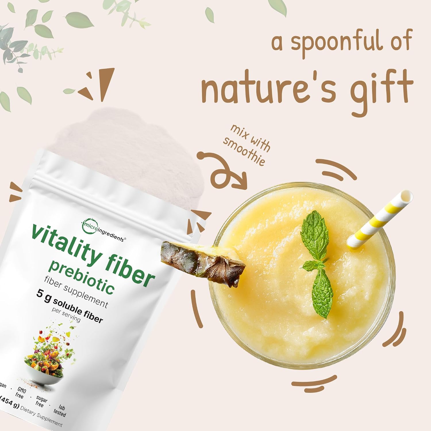 Micro Ingredients Vitality Prebiotic Fiber Powder, 1lb | Easy Mix Powder for Digestive & Gut Health | Daily Prebiotic Soluble Fiber Supplement for Women and Men | Unflavored, Sugar Free & Vegan - PrimeBioHealth - canada supplements