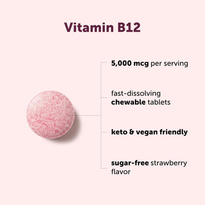 Micro Ingredients Vitamin B12 5,000 mcg | Methylcobalamin – 240 Chewable Tablets | Fast Dissolve, Natural Strawberry Flavor | Vegan, Non-GMO, Gluten Free - 1` - PrimeBioHealth - canada supplements