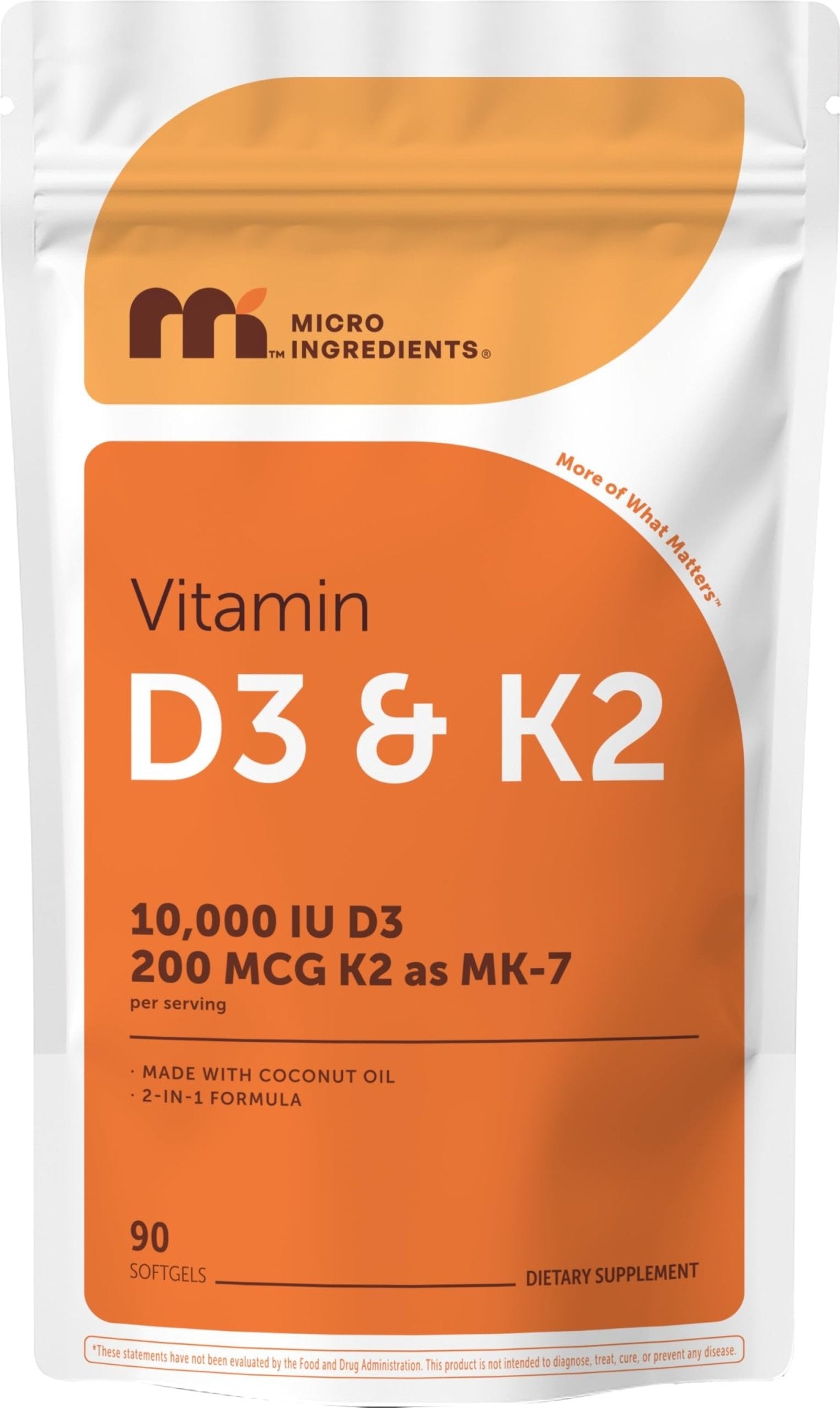Micro Ingredients Vitamin D3 10,000 IU + K2 MK-7 200 mcg Per Serving, 90 Softgels | Extra Strength* 2-in-1 D3 K2 Supplement - PrimeBioHealth - canada supplements