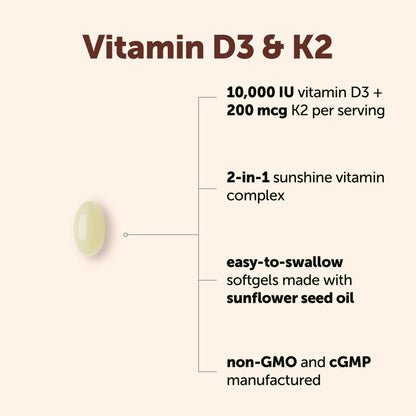 Micro Ingredients Vitamin D3 10,000 IU + K2 MK-7 200 mcg Per Serving, 90 Softgels | Extra Strength* 2-in-1 D3 K2 Supplement - PrimeBioHealth - canada supplements