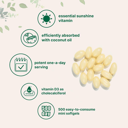 Micro Ingredients Vitamin D3 5,000 IU, 500 Softgels | Virgin Coconut Oil | Cholecalciferol Form | Bone, Immune & Heart Support | Easy to Swallow, Non-GMO - PrimeBioHealth - canada supplements