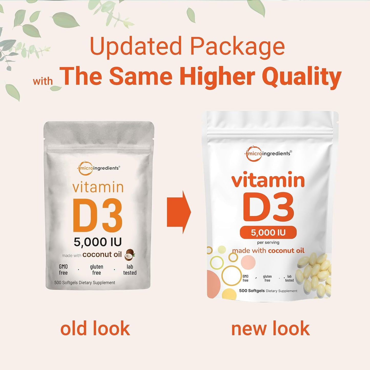 Micro Ingredients Vitamin D3 5,000 IU, 500 Softgels | Virgin Coconut Oil | Cholecalciferol Form | Bone, Immune & Heart Support | Easy to Swallow, Non-GMO - PrimeBioHealth - canada supplements