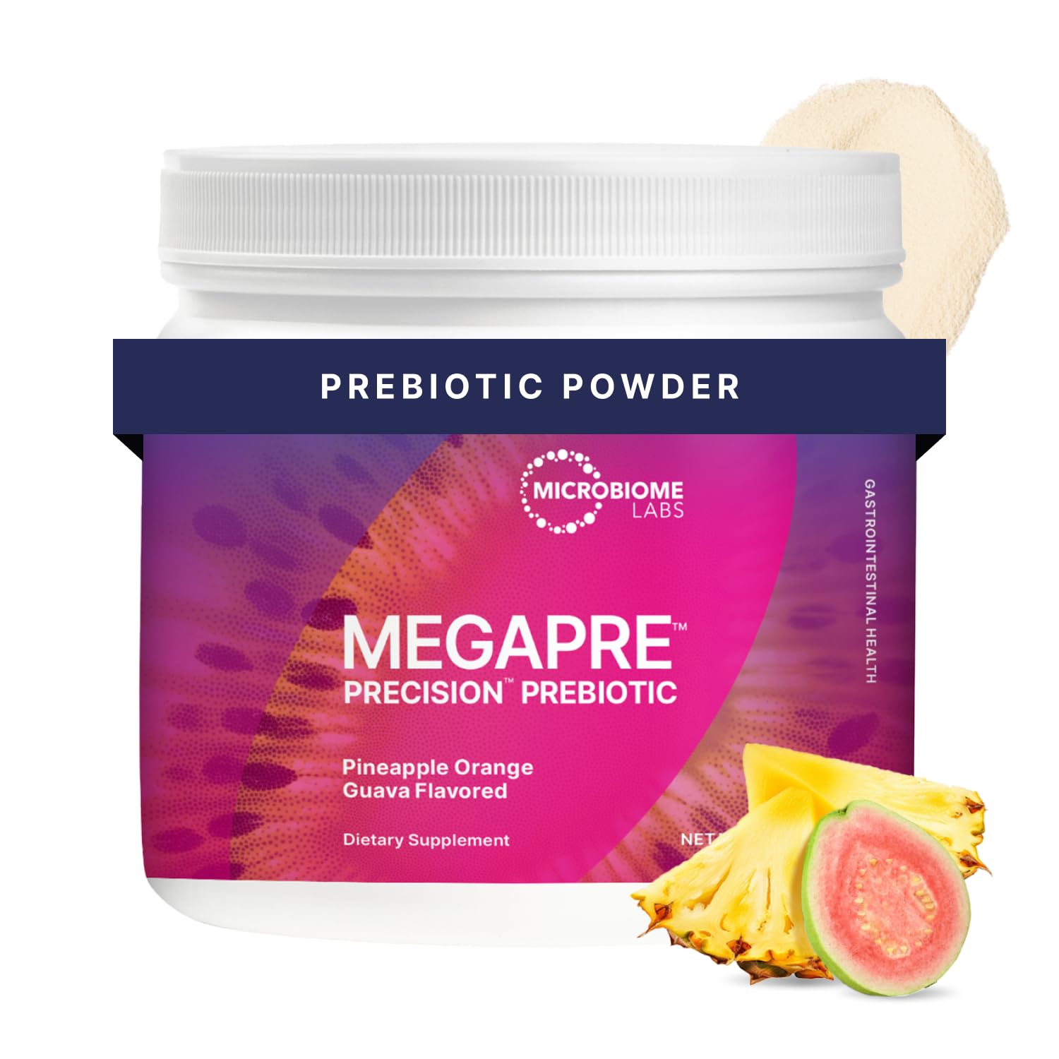 Microbiome Labs MegaPre Prebiotic Fiber Powder for Women, Men & Kids - Pineapple Orange Guava Prebiotic Fiber Supplement Powder with Clinically Tested Oligosaccharides - PrimeBioHealth - canada supplements