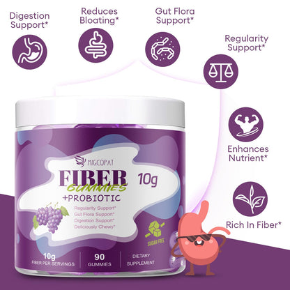 Migcopat 10G Fiber Gummies for Adults, No Sugar Added Grape Flavor, Fiber Supplement with 30 Billion CFU Probiotics Blend, ACV, Vitamin C, - PrimeBioHealth - canada supplements