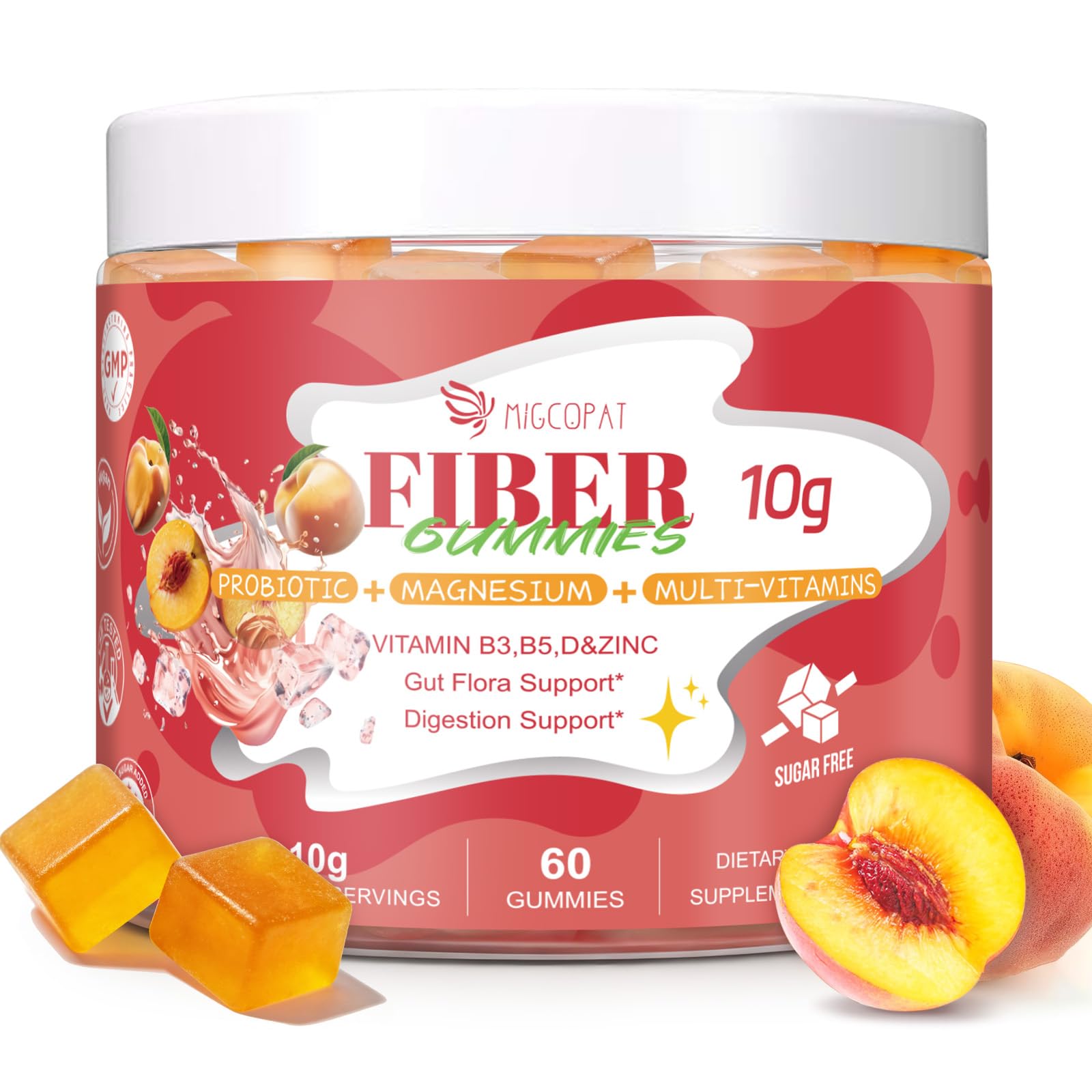 Migcopat 10G Fiber Gummies for Adults with Vitamins C, D, B3, B5 - Digestive & Gut Health Gummies with 30 Billion CFU Probiotics Blend, Inulin, ACV, Magnesium, Zinc - PrimeBioHealth - canada supplements