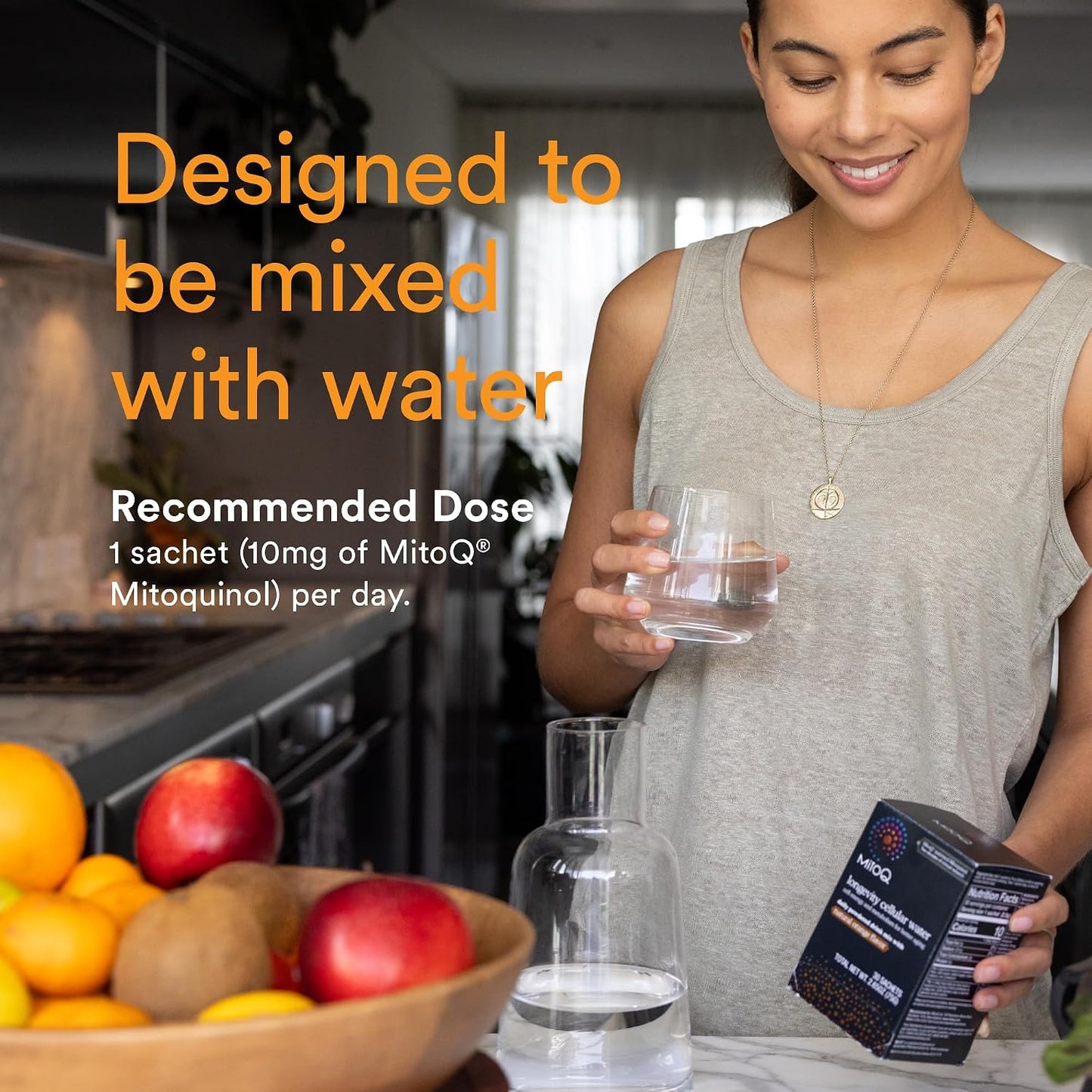 MitoQ Longevity Cellular Water Daily Powdered Drink Mix Natural Orange Flavor - Mitochondria-targeted Antioxidant - Cell Energy and Metabolism for Better Aging (Orange, 30 Packets) - PrimeBioHealth - canada supplements
