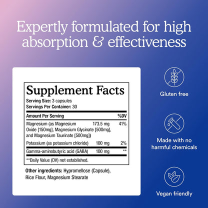 MitoQ Triple Magnesium Complex - Magnesium Glycinate, Taurinate, and Oxide with GABA for Heart Health, Stress Management, and Deeper Sleep - High Absorption Relaxation Supplement (90 Capsules) - PrimeBioHealth - canada supplements