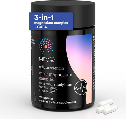 MitoQ Triple Magnesium Complex - Magnesium Glycinate, Taurinate, and Oxide with GABA for Heart Health, Stress Management, and Deeper Sleep - High Absorption Relaxation Supplement (90 Capsules) - PrimeBioHealth - canada supplements