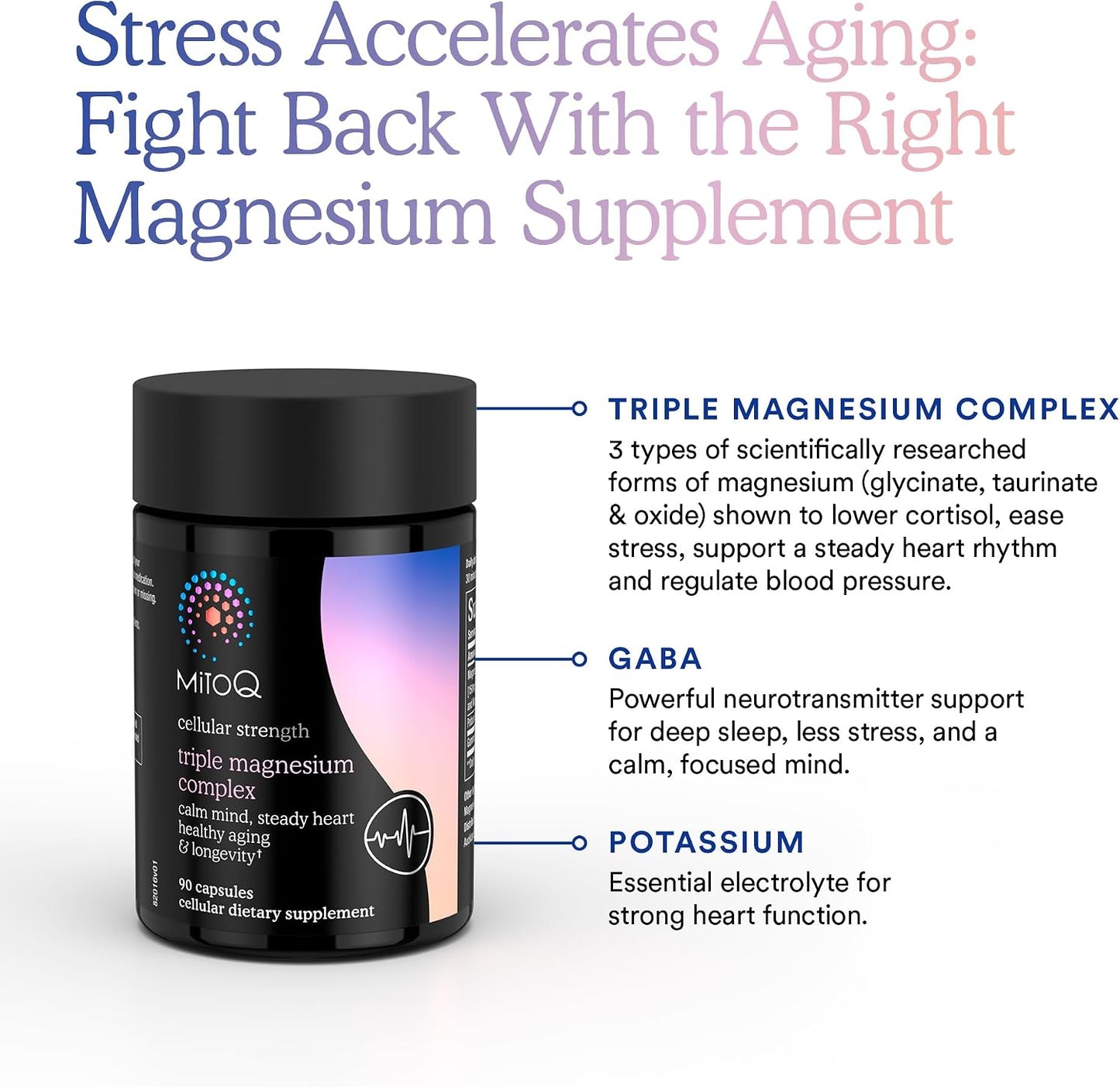 MitoQ Triple Magnesium Complex - Magnesium Glycinate, Taurinate, and Oxide with GABA for Heart Health, Stress Management, and Deeper Sleep - High Absorption Relaxation Supplement (90 Capsules) - PrimeBioHealth - canada supplements