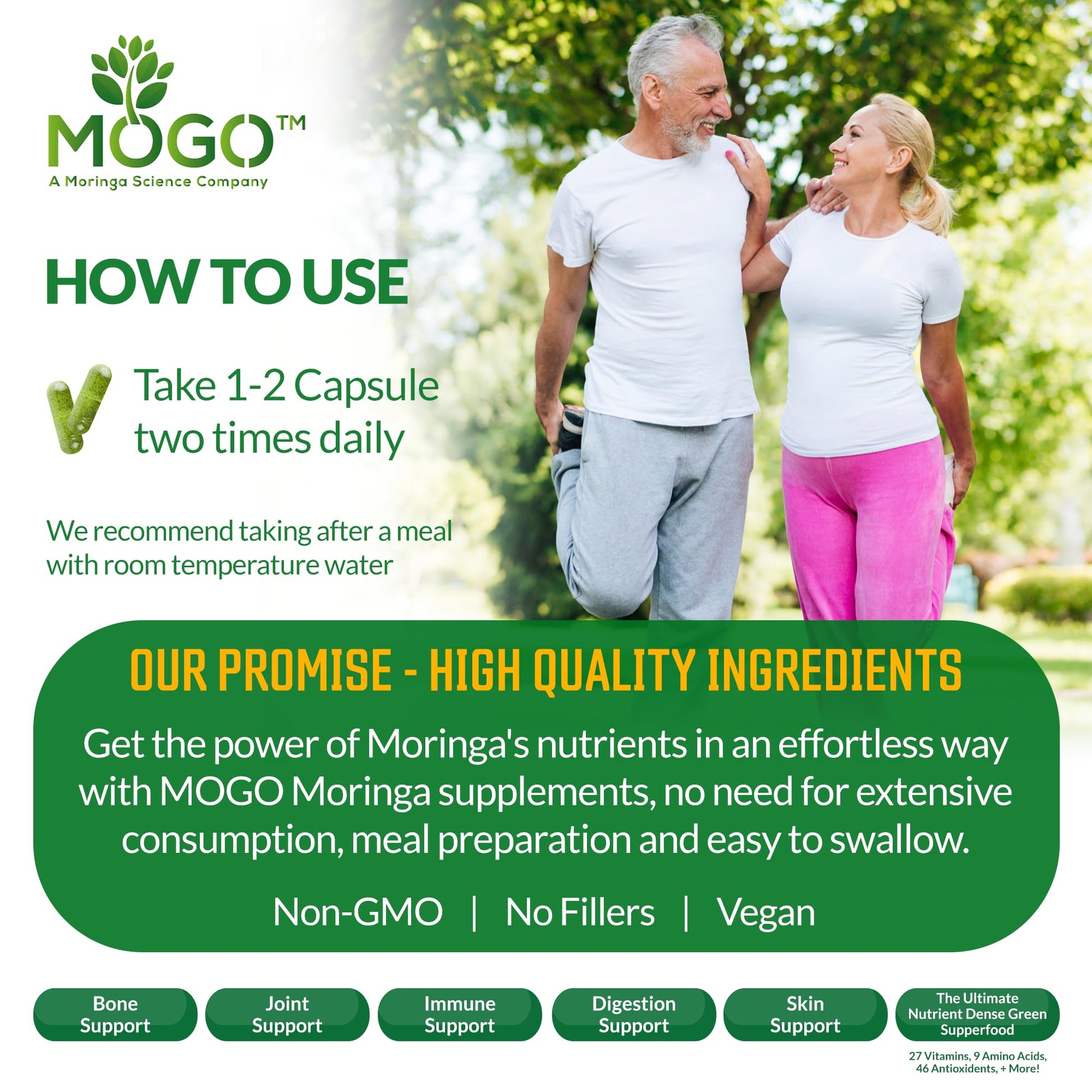 MOGO Moringa Capsules -180 Ct| Boost Energy, Immune, Gut, Joint Support | Made with Pure Organic Moringa Powder Organic Capsules | Made in USA - PrimeBioHealth - canada supplements