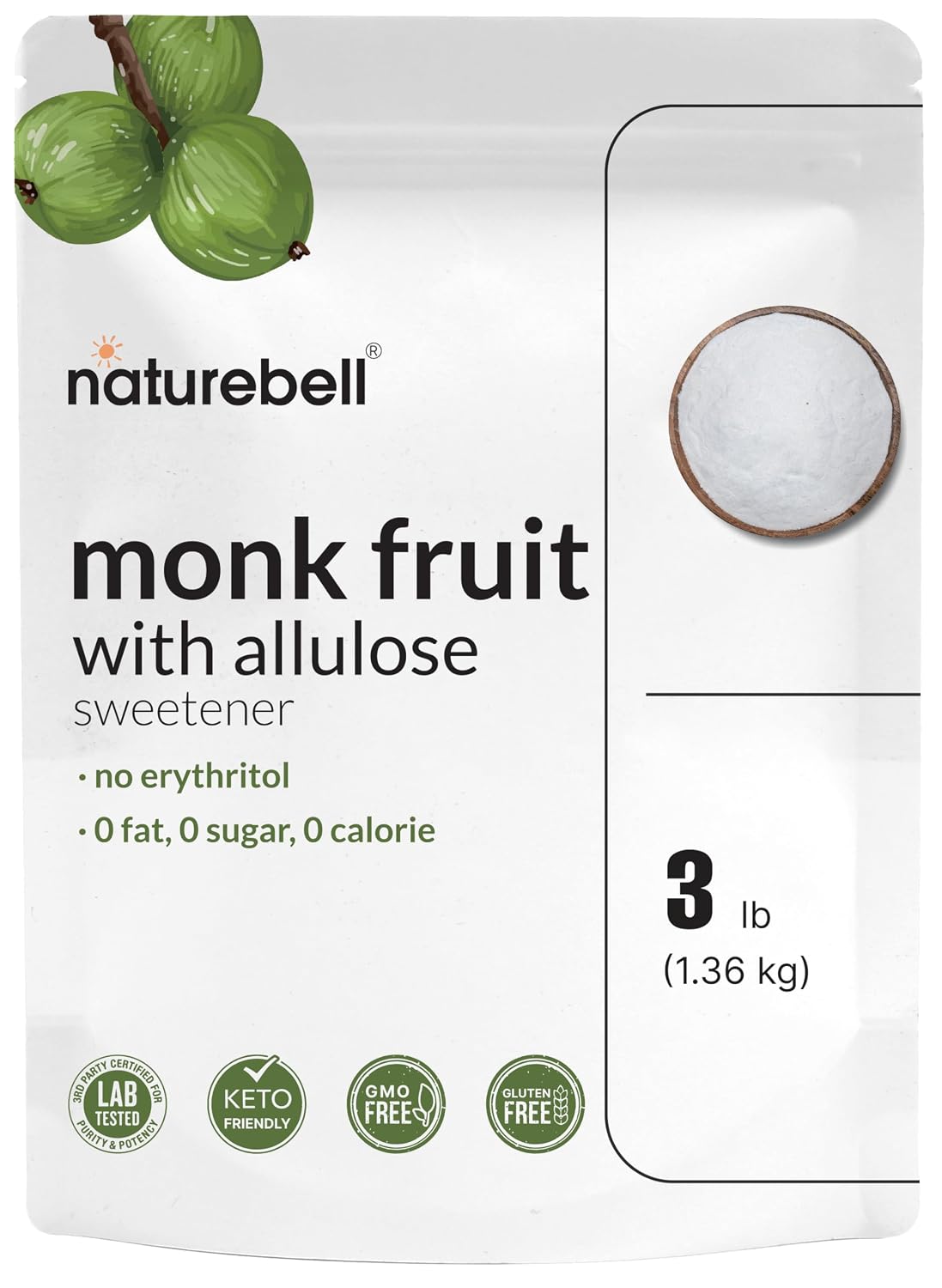Monk Fruit & Allulose Sweetener with No Erythritol, 3 Pounds | 0 Aftertaste, 0 Calories, 0 Net Carbs – 1:1 Sugar Substitute – Perfect Sweet Balance for Baking, Cooking, Beverages – Keto, Vegan - PrimeBioHealth - canada supplements
