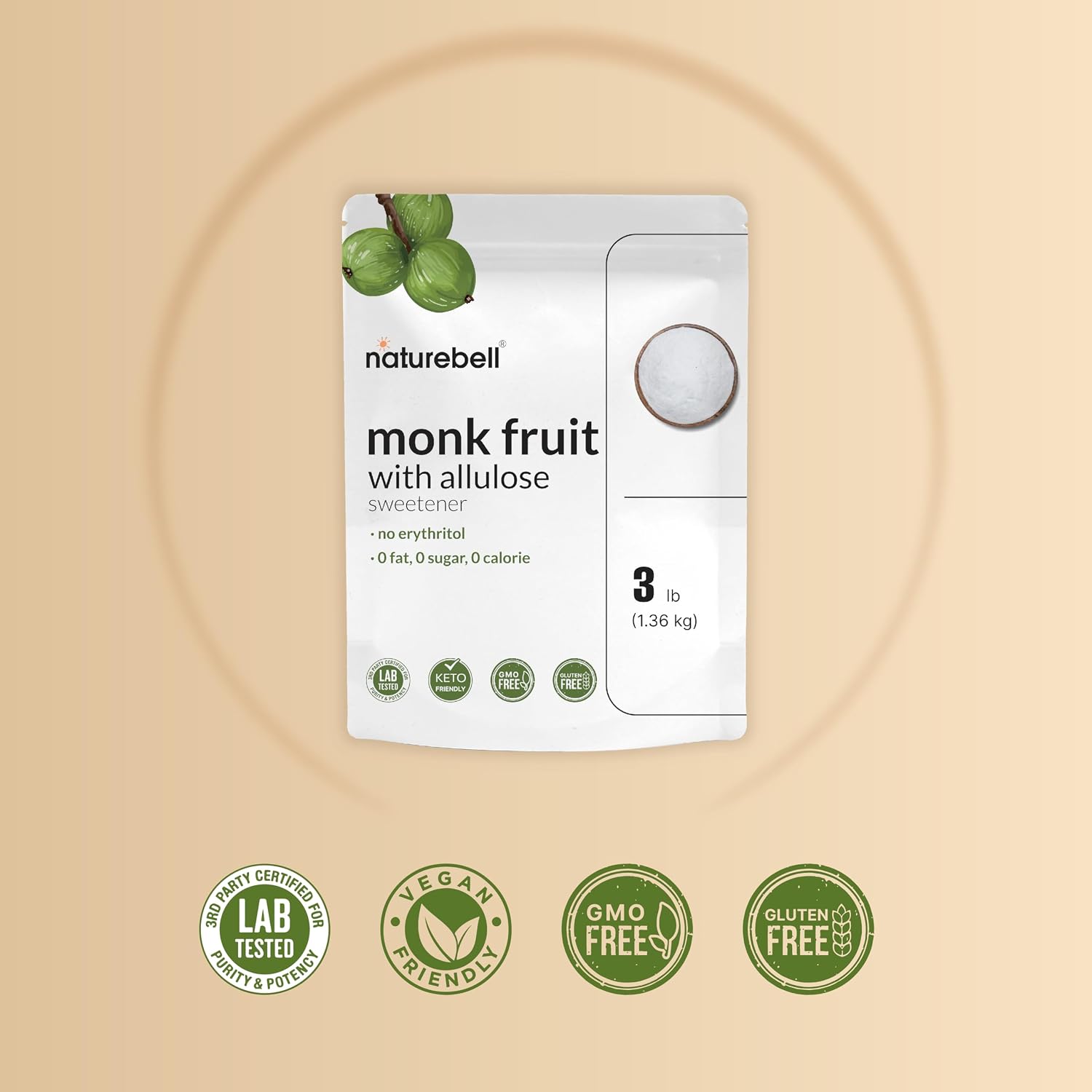 Monk Fruit & Allulose Sweetener with No Erythritol, 3 Pounds | 0 Aftertaste, 0 Calories, 0 Net Carbs – 1:1 Sugar Substitute – Perfect Sweet Balance for Baking, Cooking, Beverages – Keto, Vegan - PrimeBioHealth - canada supplements