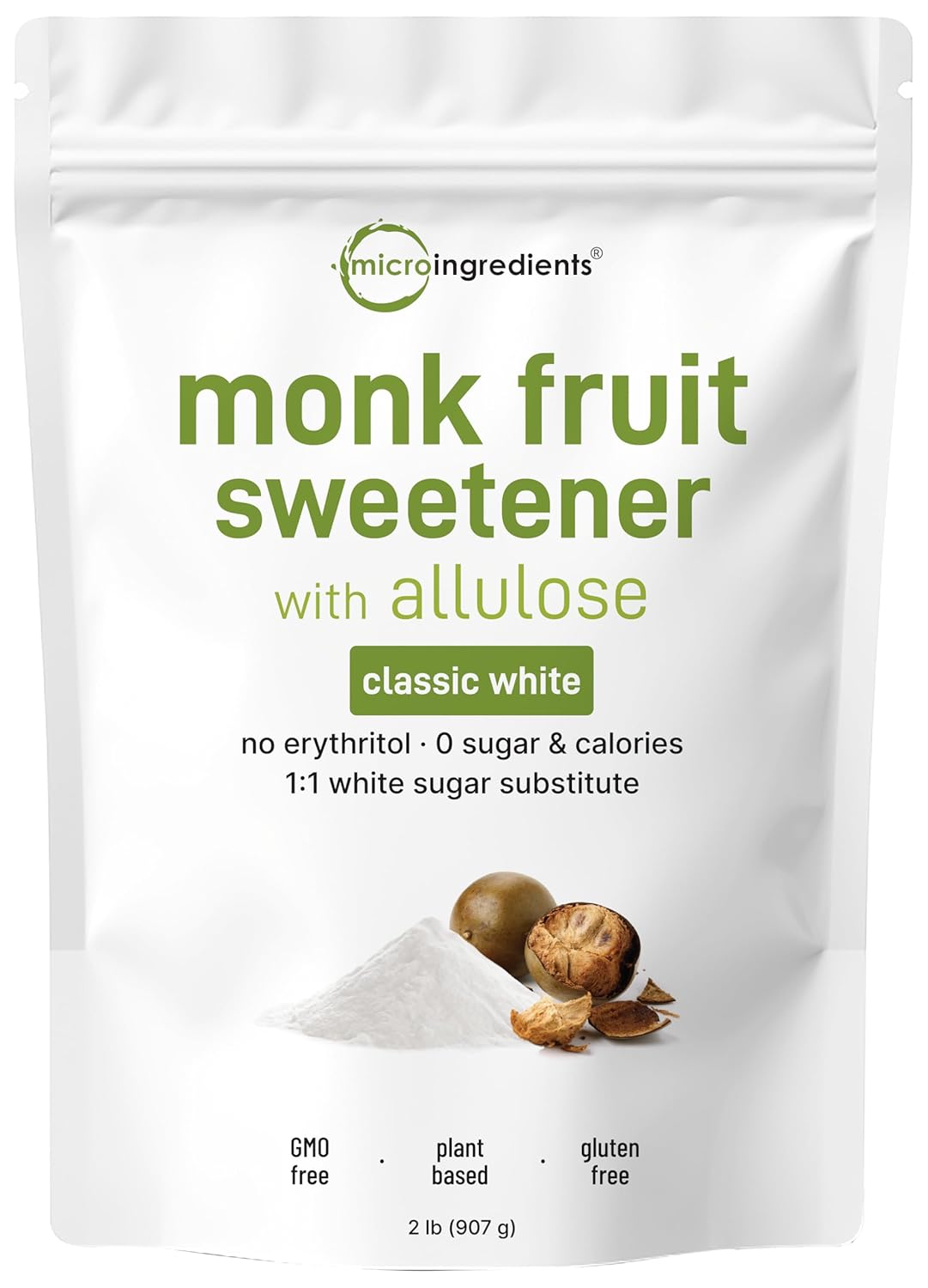 Monk Fruit Sweetener with Allulose, 2 lbs | No Erythritol | No Aftertaste, 1:1 White Sugar Substitute, Keto & Vegan Friendly, Zero Calorie | Great for Drinks, Coffee, Tea, Cookies | Non-GMO - PrimeBioHealth - canada supplements