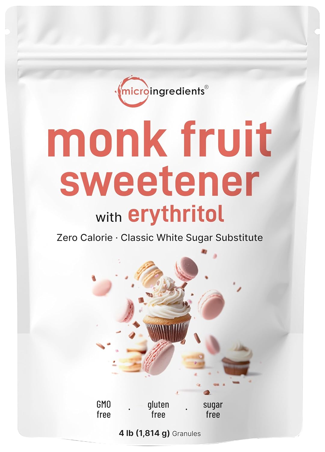 Monk Fruit Sweetener with Erythritol Granules, 4 Pounds, No After Taste, 1:1 White Sugar Substitute, Keto Diet Friendly, Zero Calorie, Natural Sweetener for Drinks, Coffee, Tea, Cookies, No-GMO, Vegan - PrimeBioHealth - canada supplements
