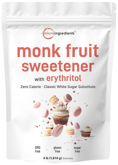 Monk Fruit Sweetener with Erythritol Granules, 4 Pounds, No After Taste, 1:1 White Sugar Substitute, Keto Diet Friendly, Zero Calorie, Natural Sweetener for Drinks, Coffee, Tea, Cookies, No-GMO, Vegan - PrimeBioHealth - canada supplements