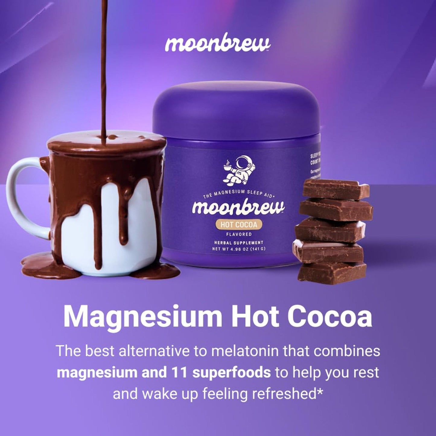 MoonBrew Nighttime Magnesium Hot Cocoa Jar, Natural Sleep Aid Drink Mix for Adults - Calming Melatonin-Free Sleep Support - Sleepy Hot Chocolate Powder with L-Theanine, - PrimeBioHealth - canada supplements