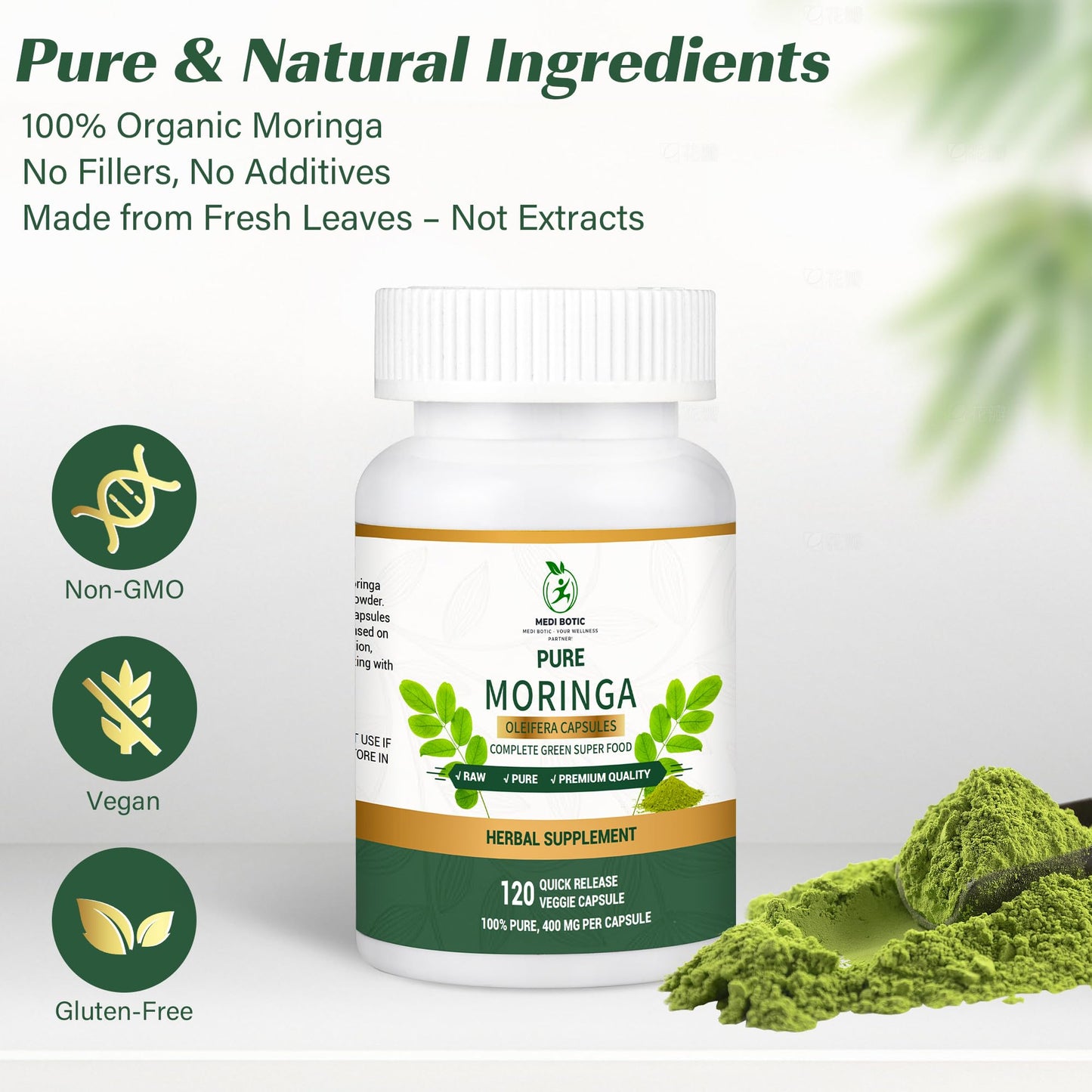 Moringa Capsules, Moringa Pure Capsules For Energy, Immune Support, Gut Health & Powerful Green Superfood, Rich In Antioxidants, Essential Vitamins & Amino Acids - PrimeBioHealth - canada supplements