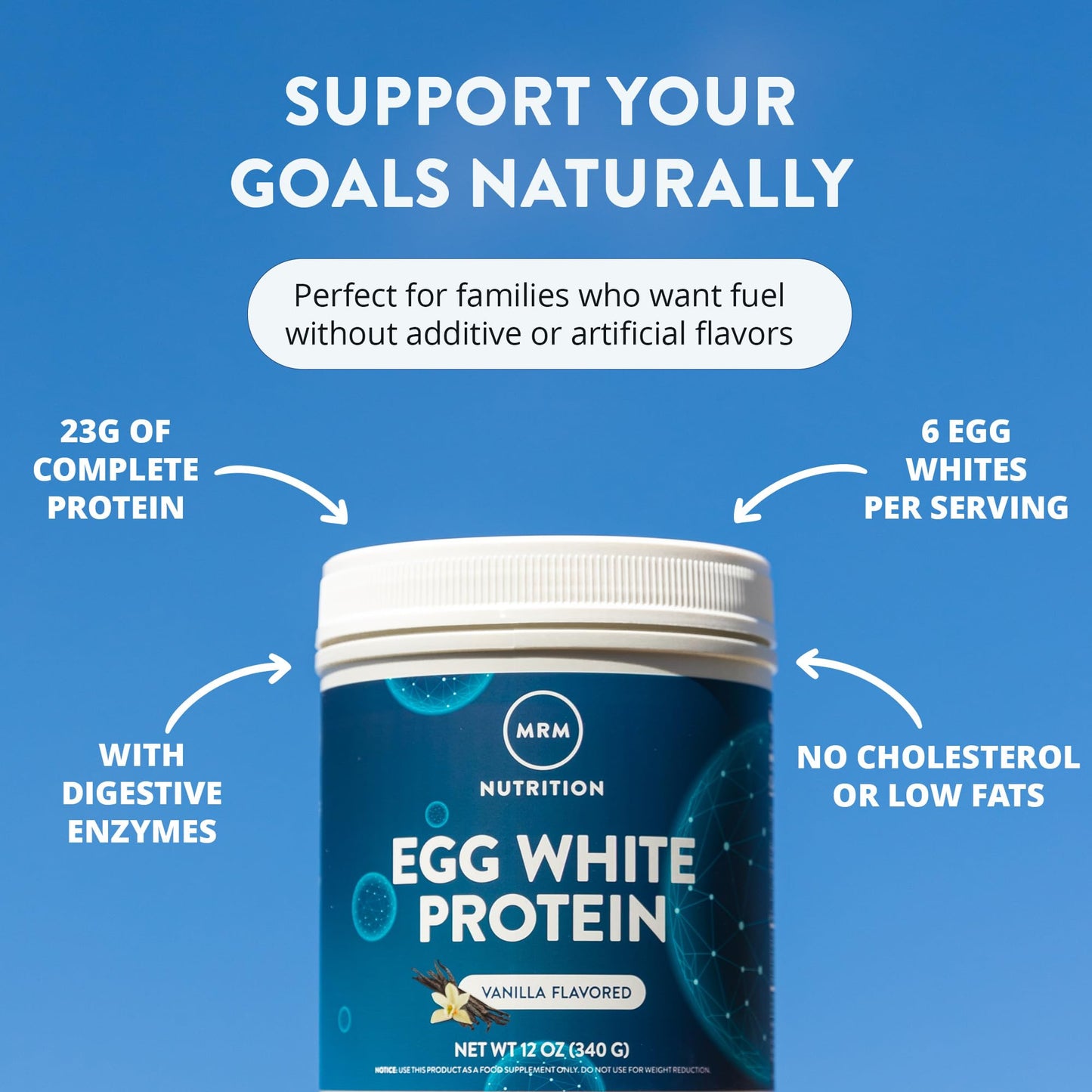 MRM Nutrition Egg White Protein - Sugar Free Vanilla Flavored Powder, 23g Fat-Free Protein with Digestive Enzymes, Free of Dairy, Gluten, and Soy, High Biological Value - 20 Servings - PrimeBioHealth - canada supplements