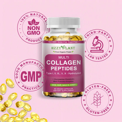 Multi Collagen Peptides Softgel - Type I, II, III, V, X - Hydrolyzed Collagen Peptides with Biotin Vitamin C Hyaluronic Acid for Women & Men, Supports Skin Hair Nail & Joint, Non-GMO, 60 Servings - PrimeBioHealth - canada supplements