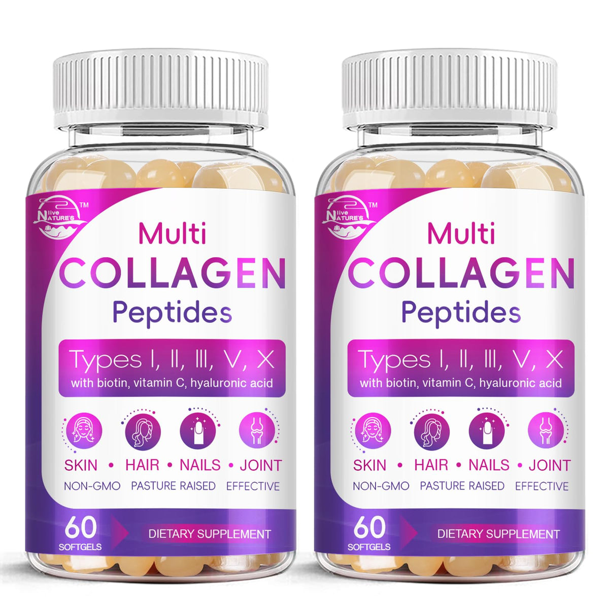 Multi Collagen Peptides Softgel - Type I, II, III, V, X - Hydrolyzed Collagen Peptides with Biotin, Vitamin C, Hyaluronic Acid, Supports Skin Hair Nail - PrimeBioHealth - canada supplements