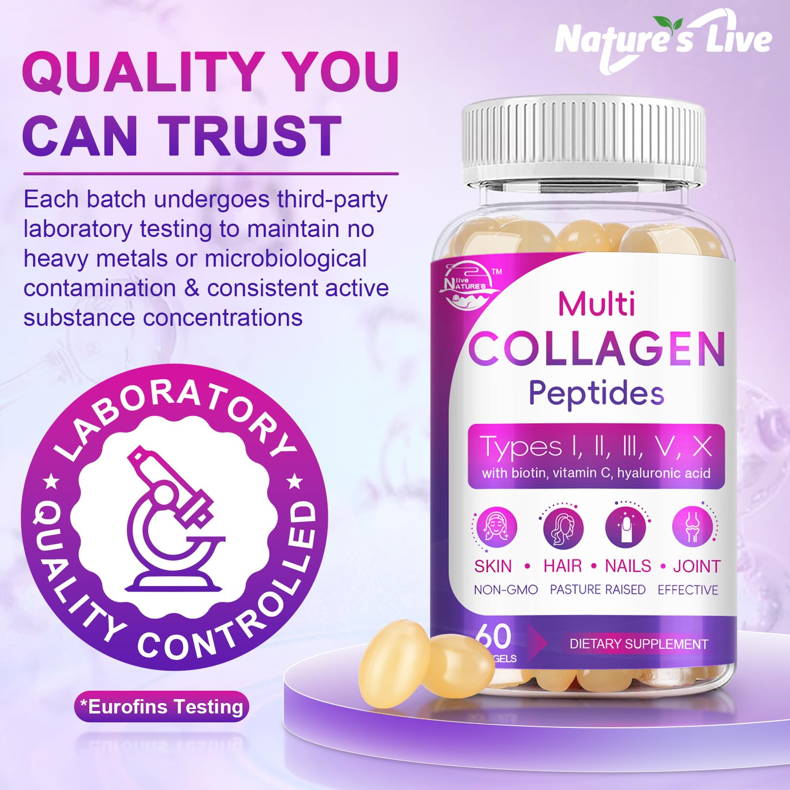 Multi Collagen Peptides Softgel - Type I, II, III, V, X - Hydrolyzed Collagen Peptides with Biotin, Vitamin C, Hyaluronic Acid, Supports Skin Hair Nail - PrimeBioHealth - canada supplements