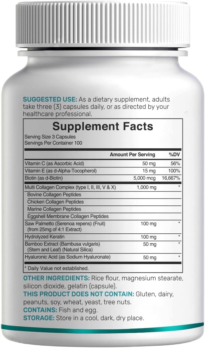 Multi Collagen Pills for Women & Men with Vitamin C, E & Biotin, 300 Capsules – Type I, II, III, V, X Hydrolyzed Collagen Peptides – 11 in 1 Formula with Saw Palmetto, Bamboo Silica, & Hyaluronic Acid - PrimeBioHealth - canada supplements