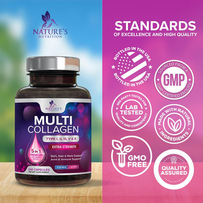 Multi Collagen Pills - Multi Collagen Complex 2400 mg Per Serving - Types I, II, III, V, X - Hydrolyzed Collagen Peptides Supplement - Hair, Skin & Nail Support - PrimeBioHealth - canada supplements