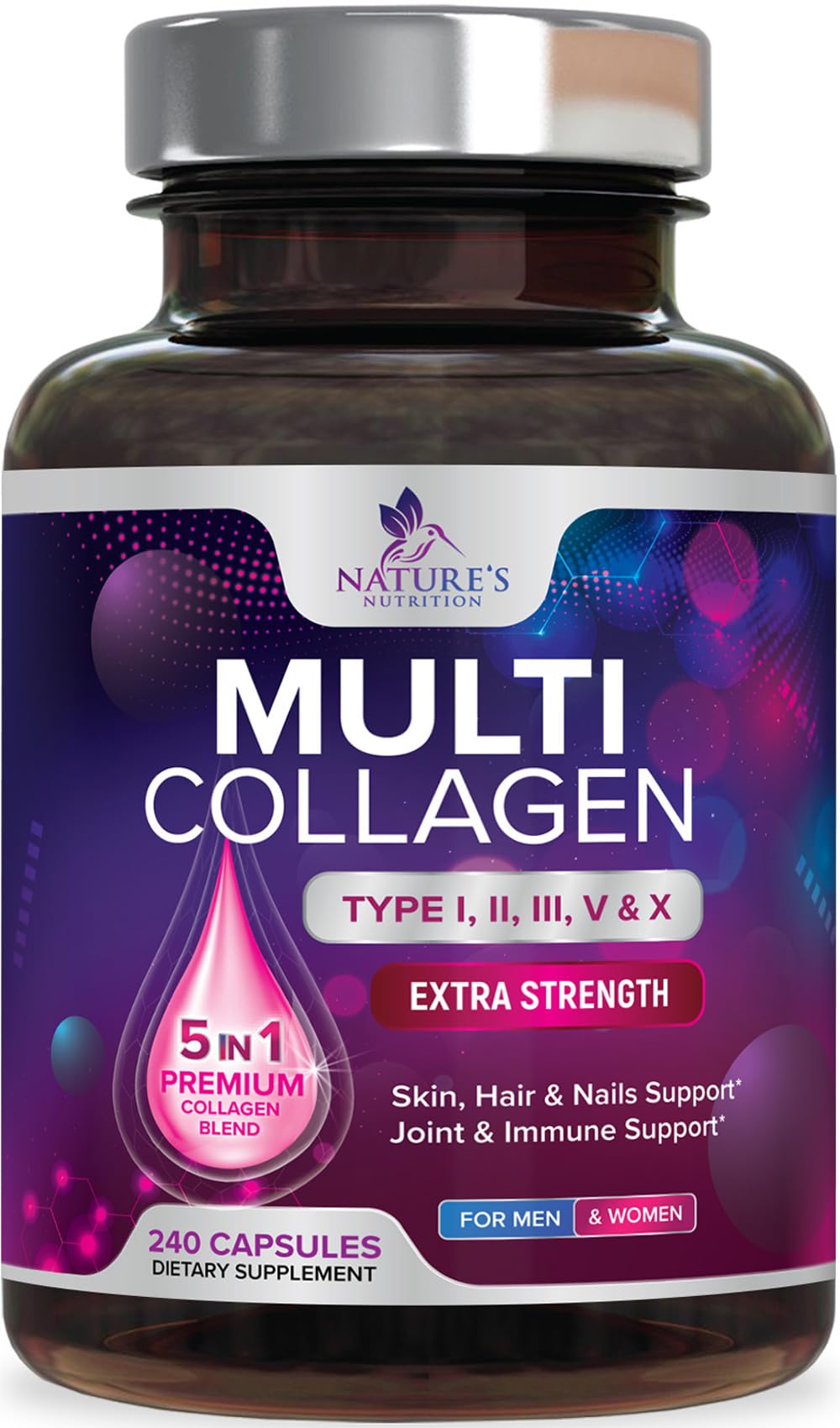 Multi Collagen Pills - Multi Collagen Complex 2400 mg Per Serving - Types I, II, III, V, X - Hydrolyzed Collagen Peptides Supplement - Hair, Skin & Nail Support - PrimeBioHealth - canada supplements