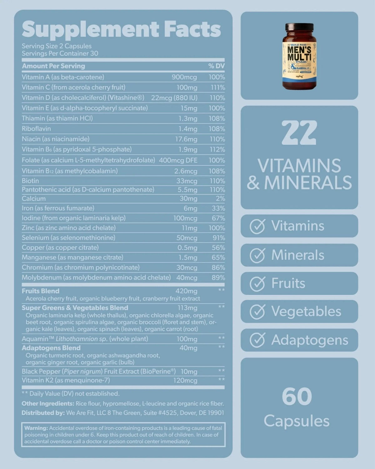 Multivitamin for Men - Daily Men’s Multivitamin - Methylated B Complex with Whole Food Ingredients, Vitamin B12, Folate - PrimeBioHealth - canada supplements