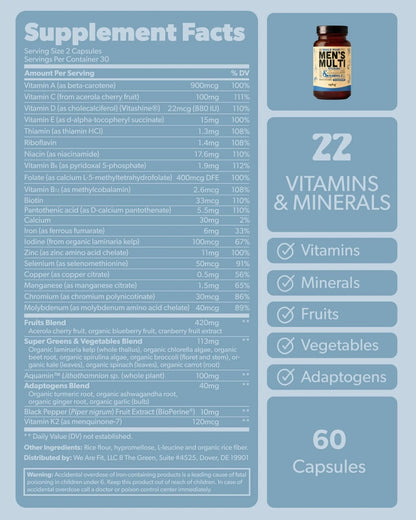Multivitamin for Men - Daily Men’s Multivitamin - Methylated B Complex with Whole Food Ingredients, Vitamin B12, Folate - PrimeBioHealth - canada supplements