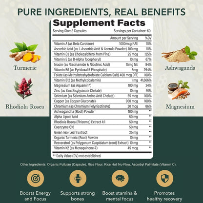 Multivitamin for Men with Vitamin D, K2, Zinc, Vitamin B12, A, E, B6, Calcium – Immune Health & Energy Support Daily Mens Multivitamins - PrimeBioHealth - canada supplements