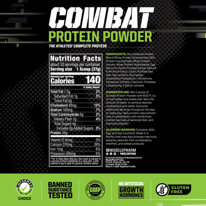 MusclePharm Combat Protein Powder, Chocolate Milk Flavor, Fuels Muscles for Productive Workouts, 5 Protein Sources including Whey Protein Isolate & Egg Albumin, Gluten Free, 4.2 lb, 52 Servings - PrimeBioHealth - canada supplements