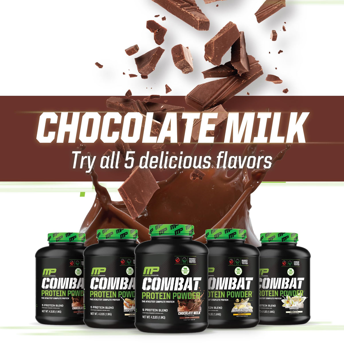 MusclePharm Combat Protein Powder, Chocolate Milk Flavor, Fuels Muscles for Productive Workouts, 5 Protein Sources including Whey Protein Isolate & Egg Albumin, Gluten Free, 4.2 lb, 52 Servings - PrimeBioHealth - canada supplements