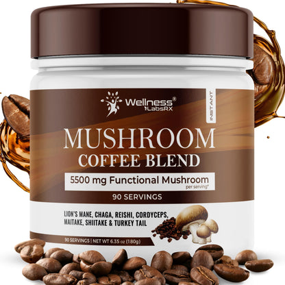 Mushroom Coffee, 90 Servings Organic Mushrooms Instant Coffea, Great Tasting Colombian Keto Coffee, 7 Superfood Mishrooms Lions Mane, Chaga, Reishi, Cordyceps, Maitake, Shiitake, and Turkey Tail - PrimeBioHealth - canada supplements