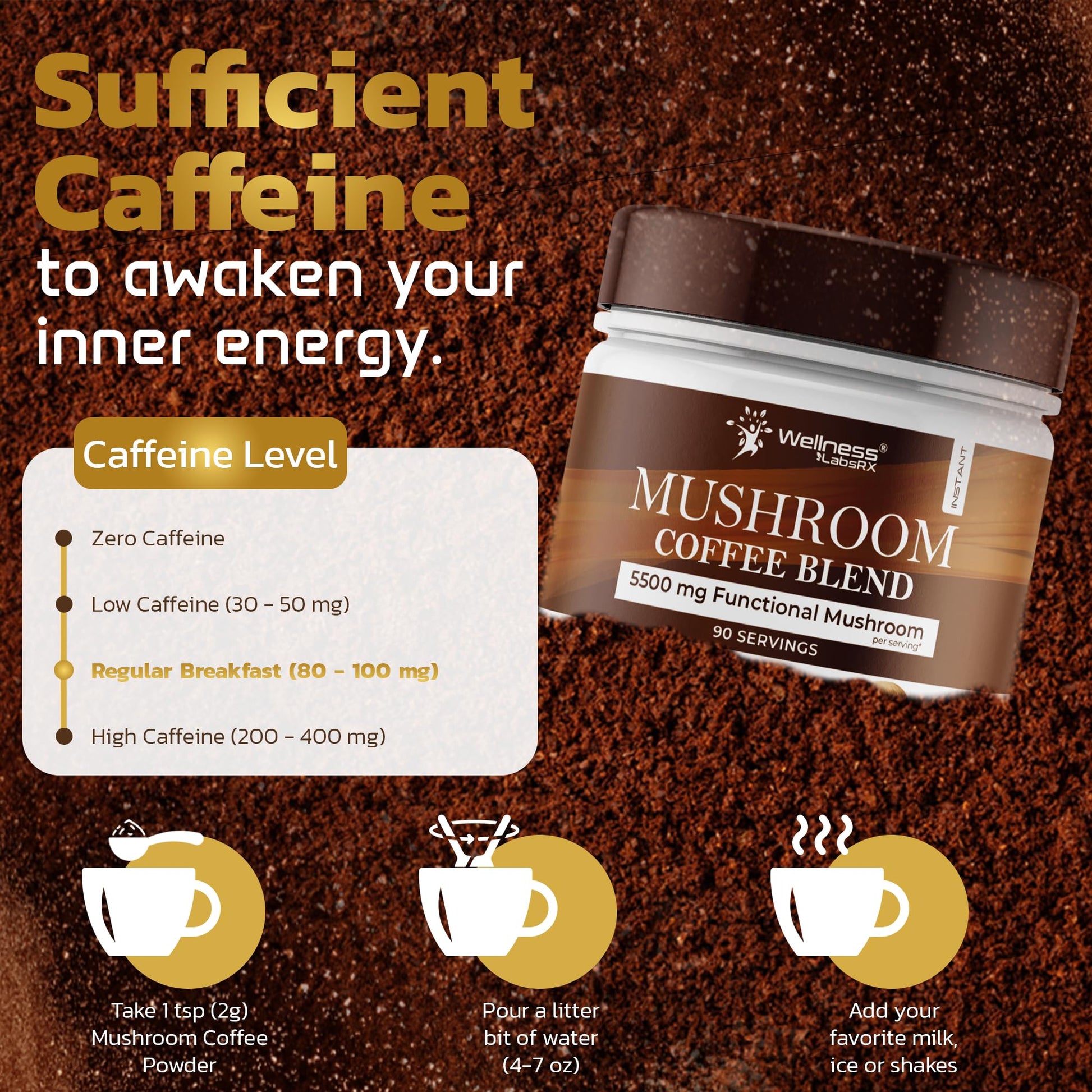 Mushroom Coffee, 90 Servings Organic Mushrooms Instant Coffea, Great Tasting Colombian Keto Coffee, 7 Superfood Mishrooms Lions Mane, Chaga, Reishi, Cordyceps, Maitake, Shiitake, and Turkey Tail - PrimeBioHealth - canada supplements
