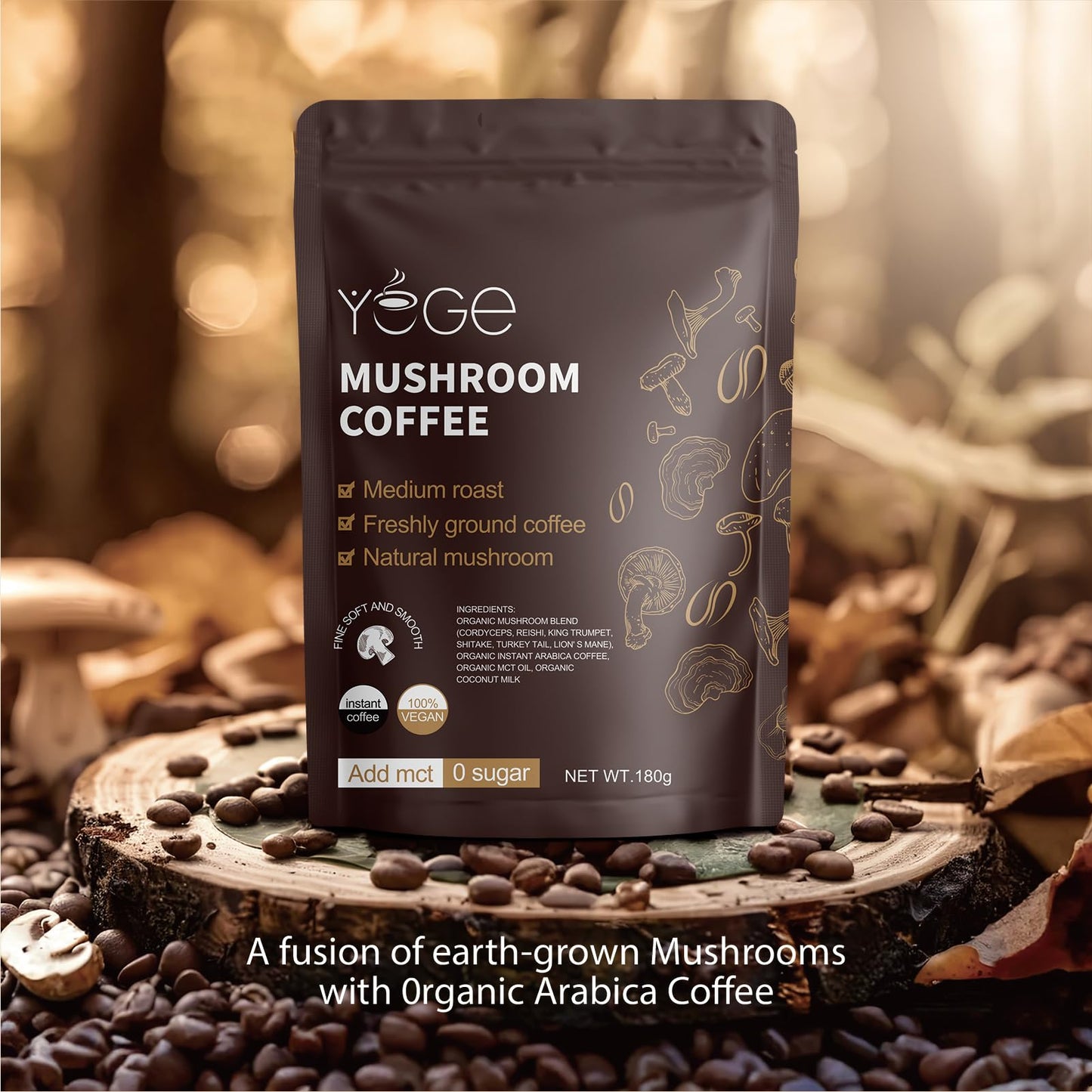 Mushroom Coffee, Instant Mushroom Coffee with Cordyceps, Reishi, King Trumpet, Shiitake, Turkey Tail, Lions Mane for Energy - PrimeBioHealth - canada supplements