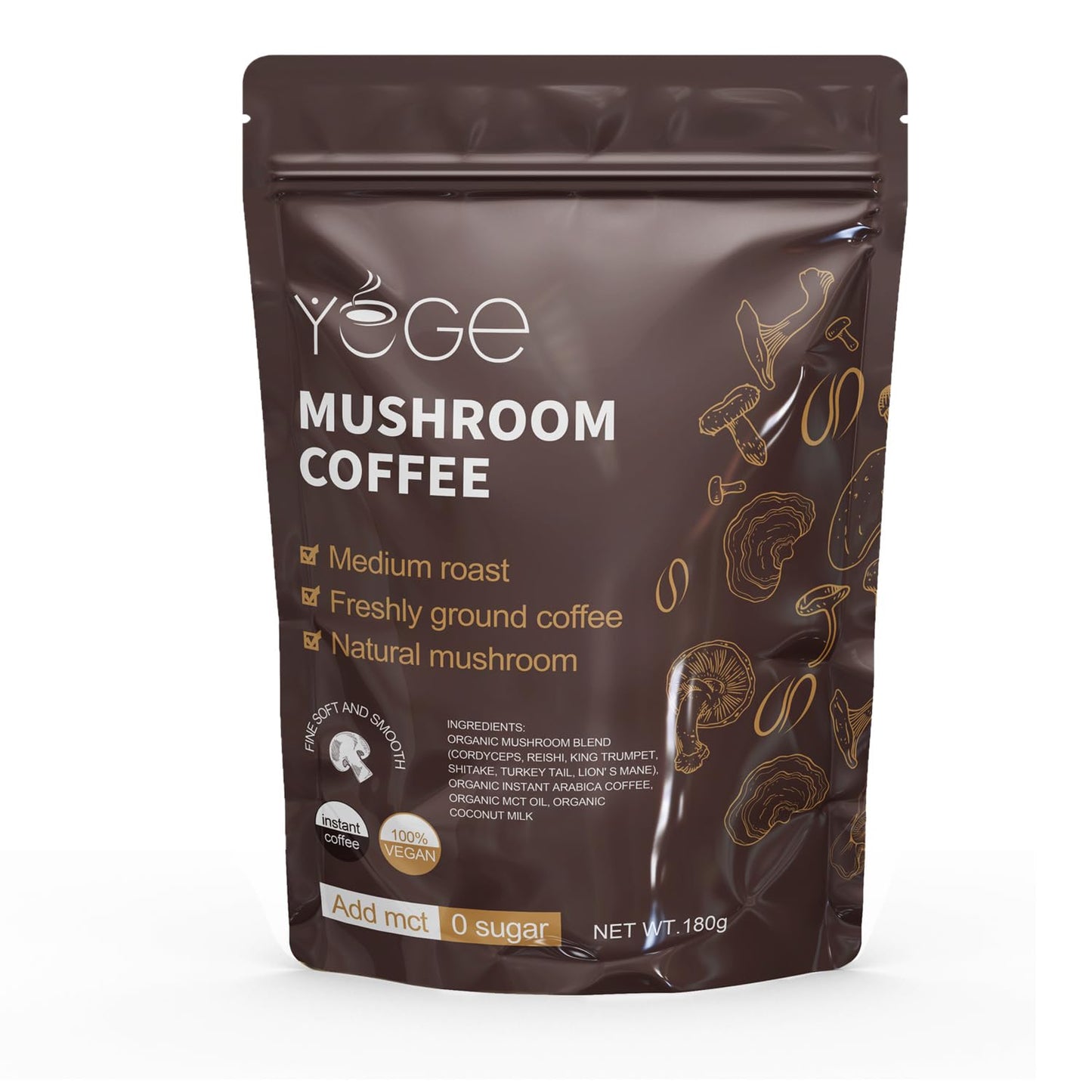 Mushroom Coffee, Instant Mushroom Coffee with Cordyceps, Reishi, King Trumpet, Shiitake, Turkey Tail, Lions Mane for Energy - PrimeBioHealth - canada supplements