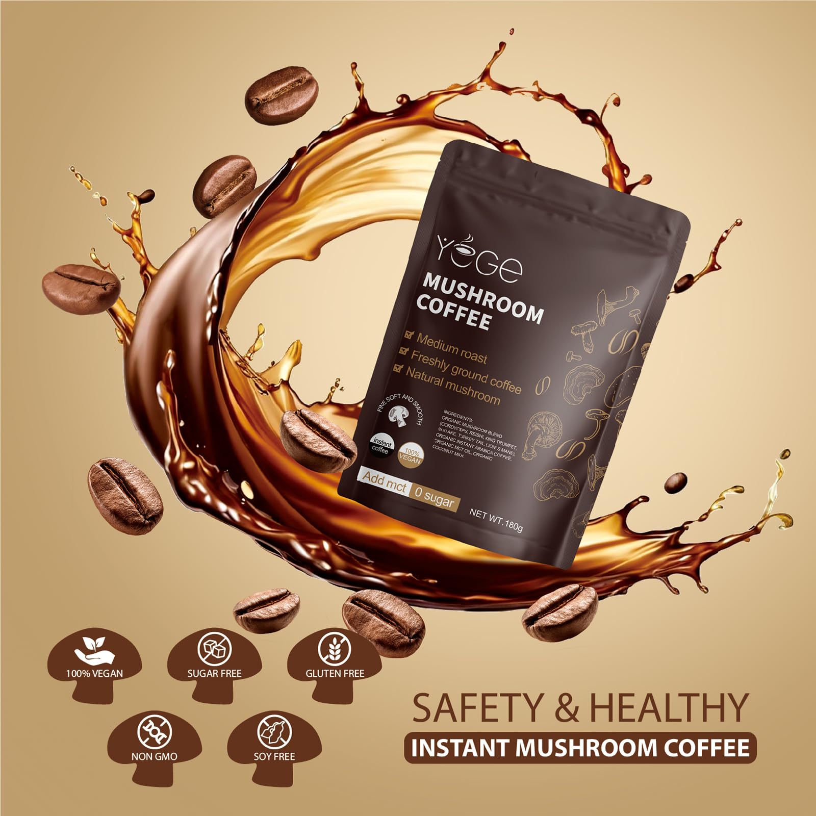 Mushroom Coffee, Instant Mushroom Coffee with Cordyceps, Reishi, King Trumpet, Shiitake, Turkey Tail, Lions Mane for Energy - PrimeBioHealth - canada supplements
