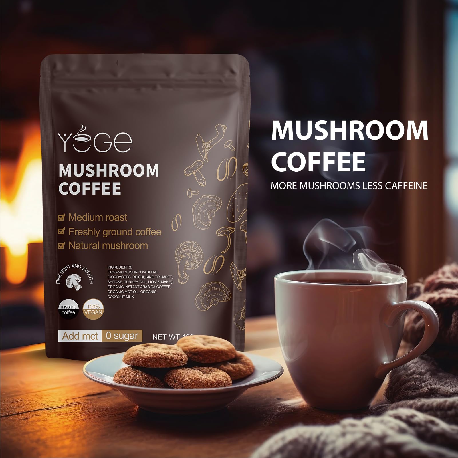 Mushroom Coffee, Instant Mushroom Coffee with Cordyceps, Reishi, King Trumpet, Shiitake, Turkey Tail, Lions Mane for Energy - PrimeBioHealth - canada supplements