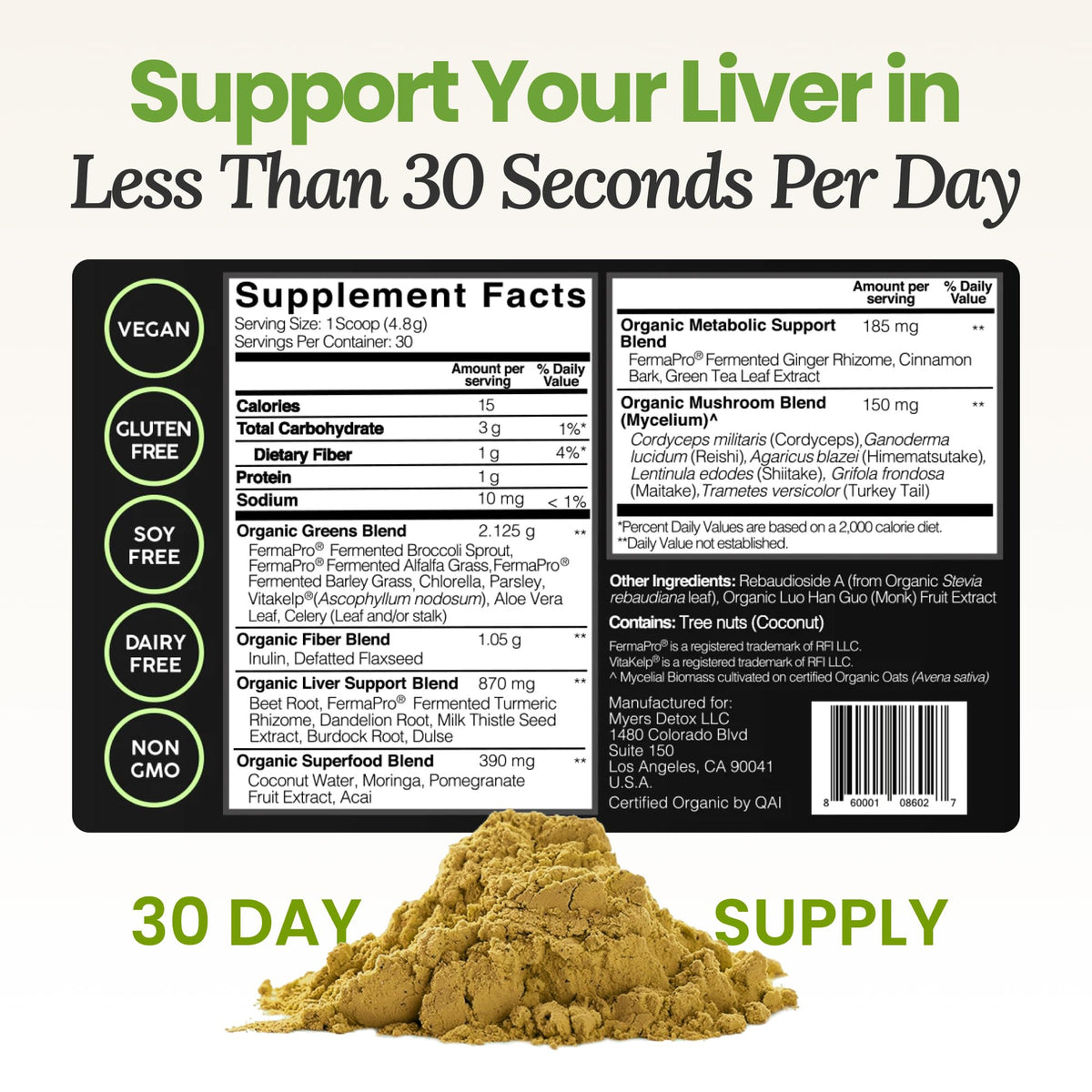 Myers Detox Daily Detox Greens Powder, Organic Superfood Supplement for Detox, Gut Health, Energy, Immune Support, Overall Wellness, Gluten Free Multivitamin Drink Mix, - PrimeBioHealth - canada supplements