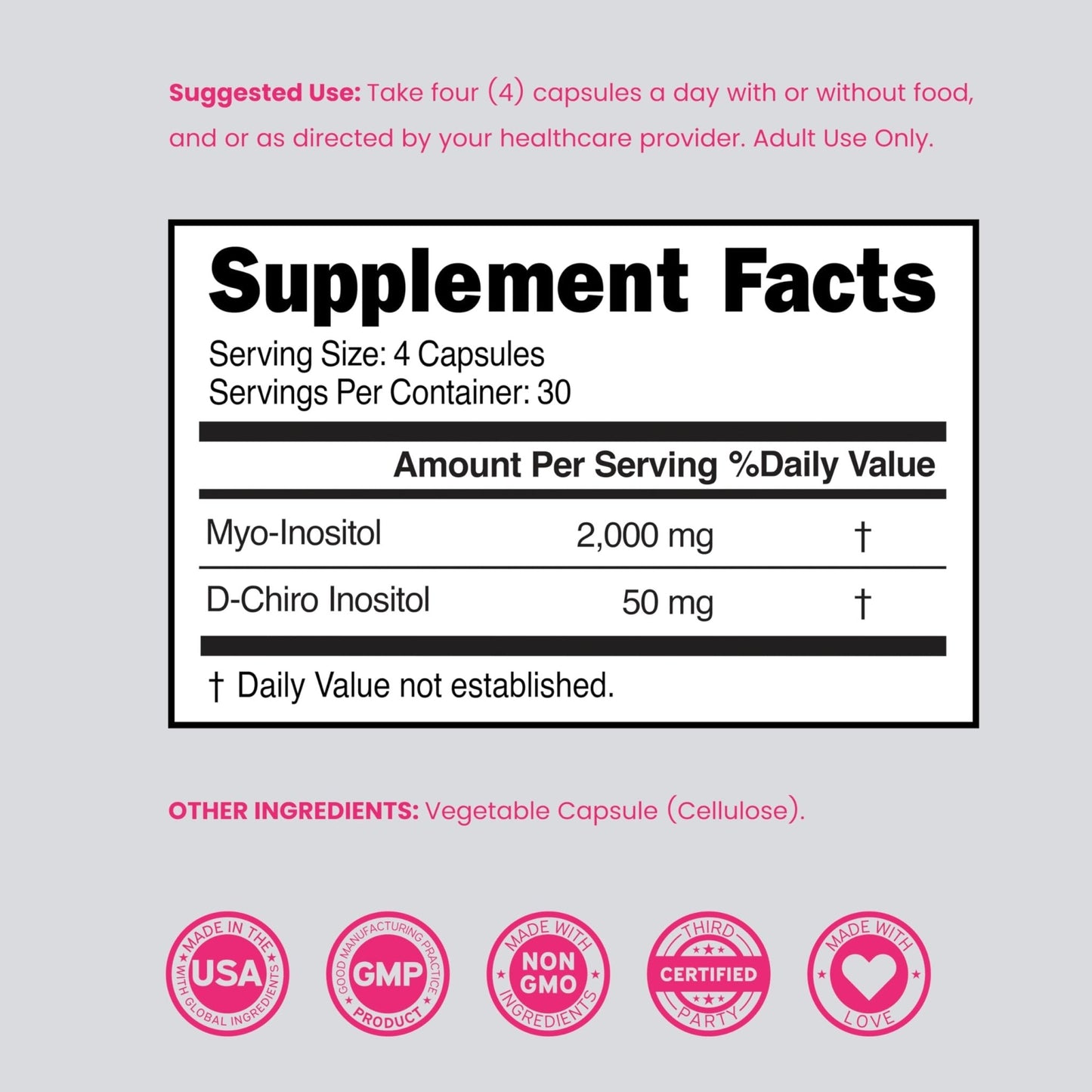 Myo-Inositol & D-Chiro Inositol Supplement For Women (120 Capsules, 2050mg Per Serving Ideal 40:1 Ratio Myo Inositol) Hormone Balance for Women - Third Party Tested - PrimeBioHealth - canada supplements