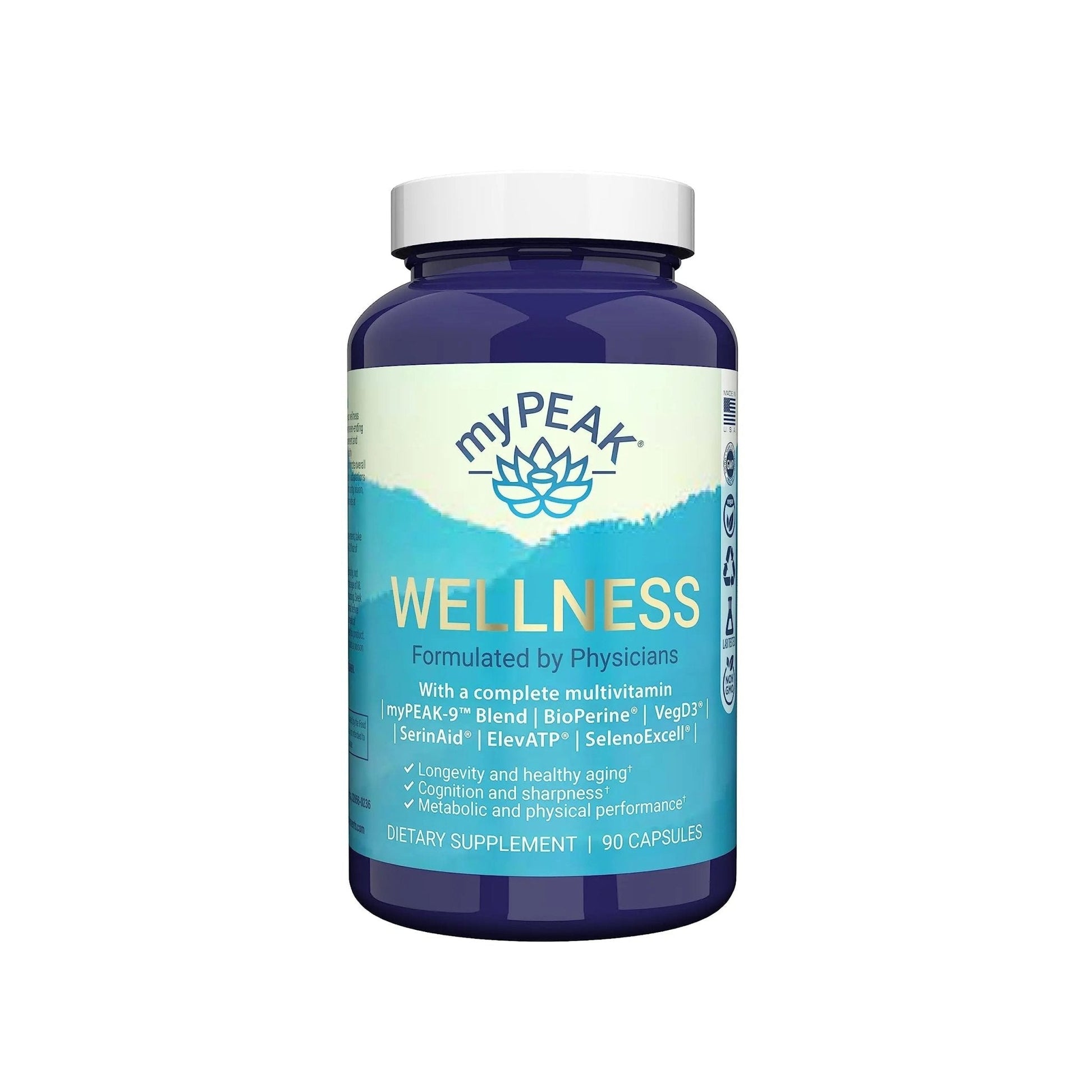 myPEAK Wellness Award-Winning Vegan Multivitamin with ElevATP Ancient Peat Extract, Natural Astaxanthin, Iron, Resveratrol and Alpha GPC - PrimeBioHealth - canada supplements