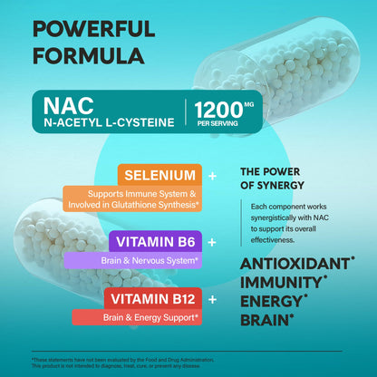 NAC Supplement | Selenium | B6 | B12 - Antioxidant, Immune Support - N Acetyl Cysteine 600 mg per Capsule, 1200 mg per Serving - Made in USA - Non-GMO, Gluten-Free - PrimeBioHealth - canada supplements