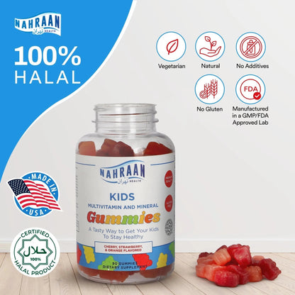 NAHRAAN HEALTH Halal Vitamins for Kids - Halal Multivitamins for Kids Vitamin A, C, D, E, B6, B12 - Non-GMO Vegetarian, Halal Gummies - 90 Count - PrimeBioHealth - canada supplements