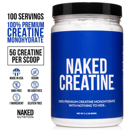 NAKED Pure Micronized Creatine Monohydrate Powder - NSF Certified, Unflavored, 500g, 1.1lb Bulk - Vegan, Non-GMO, Gluten-Free, Soy-Free - PrimeBioHealth - canada supplements