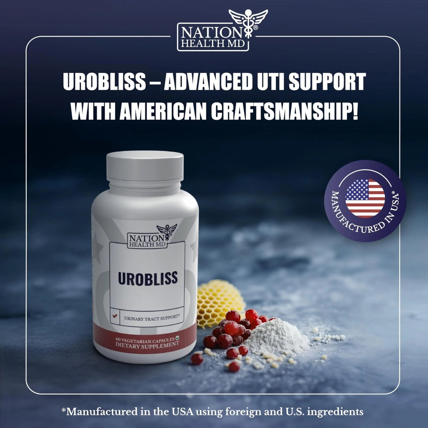NATION HEALTH MD UroBliss Formula for Urinary Tract Support - D Mannose 1000mg Capsules with Cranberry Extract for Feminine Care and UTI-Health, 60 Capsules - PrimeBioHealth - canada supplements