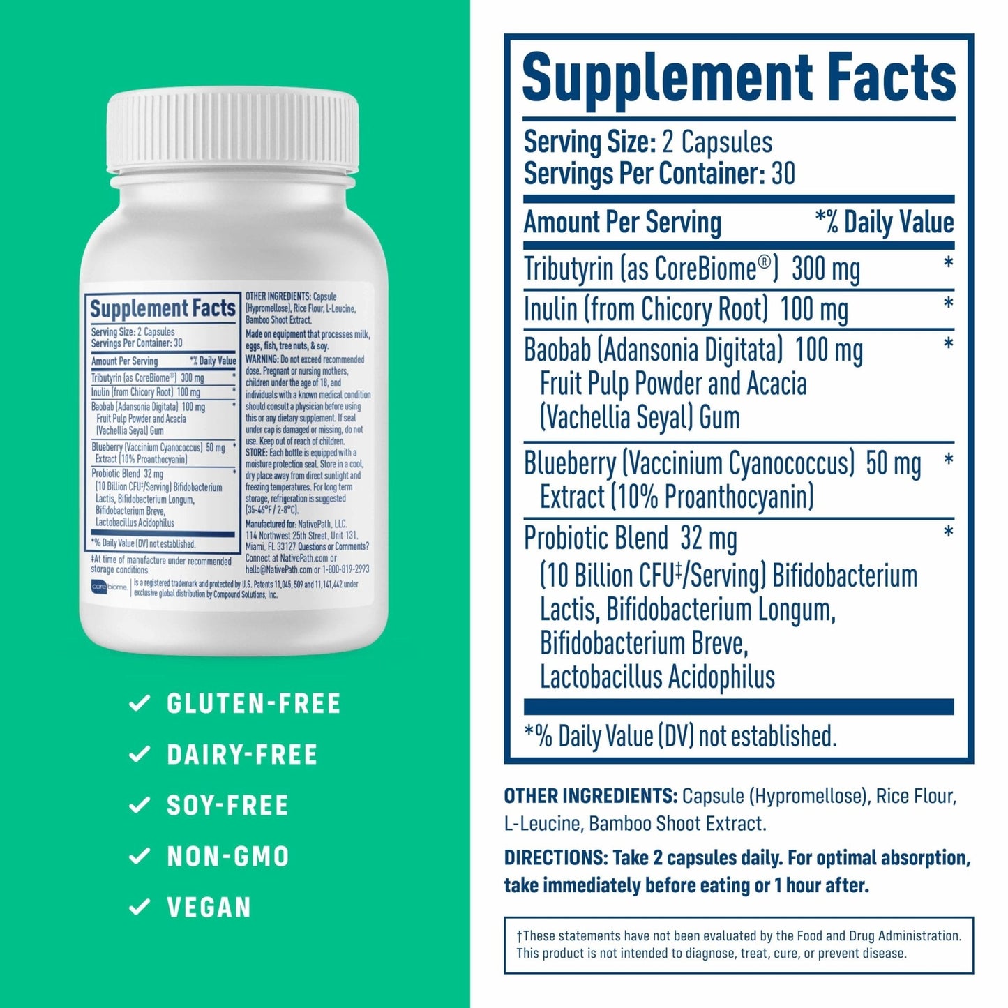 NativePath Complete Synbiotic - Pre, Pro & Postbiotic 3-in-1 for Gut Health & Digestive Support - 10 Billion CFU, 30 Servings - PrimeBioHealth - canada supplements